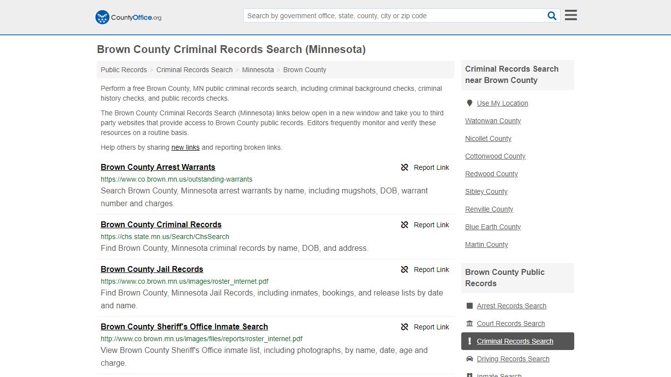 Criminal Records Search - Brown County, MN (Arrests, Jails ...